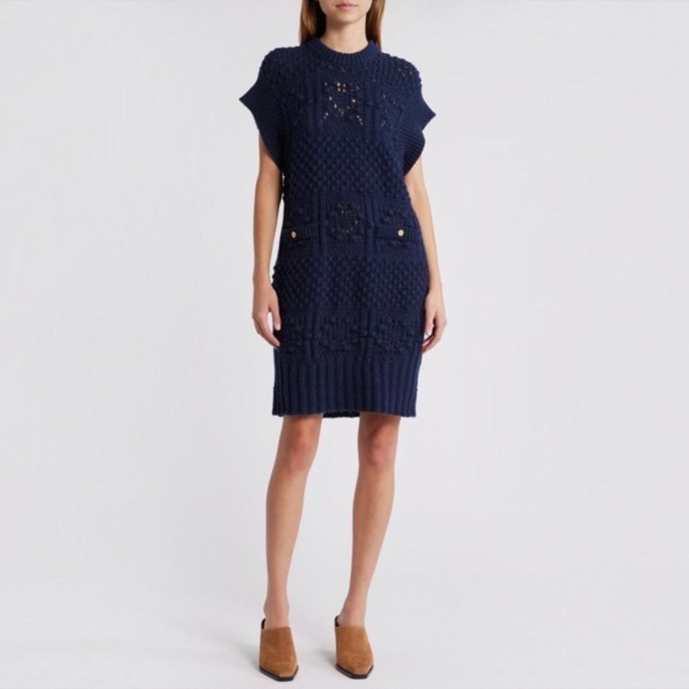 NEW FRAME Mixed Stitch Sweater Dress Navy Size XS